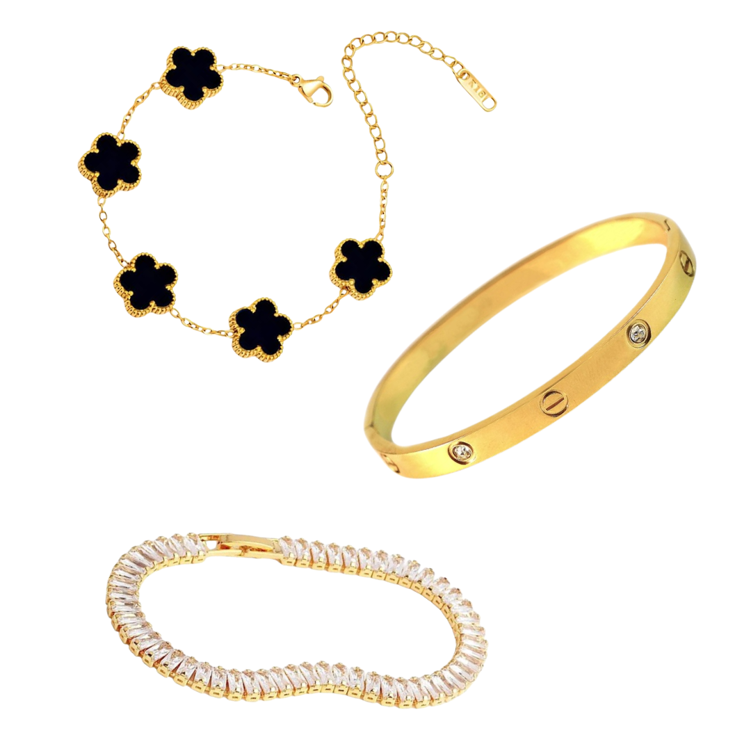 Cartier Love Bangle With Midnight Clover Bracelet & Tennis Bracelet