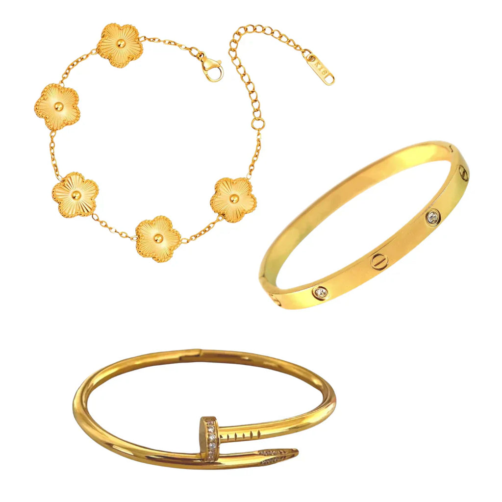 Cartier Nail And Love Bangle With Golden Clover Bracelet