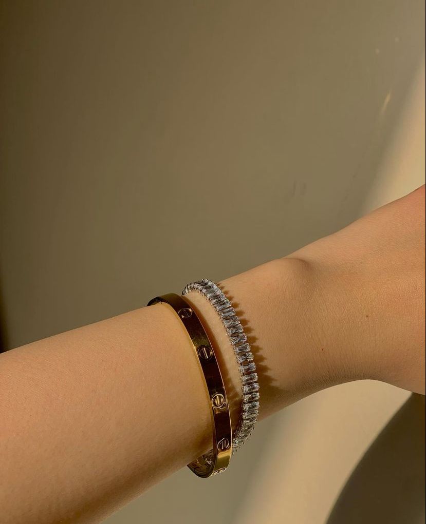 Cartier Love Bangle With Midnight Clover Bracelet & Tennis Bracelet